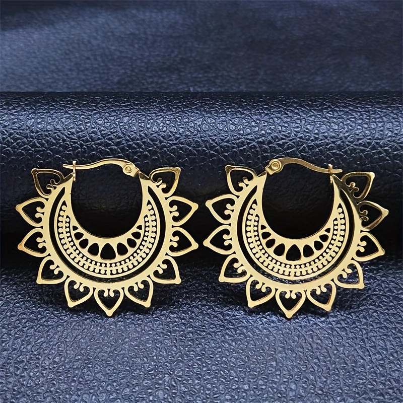 Women's Boho-Chic Golden Lotus Mandala Hoop Earrings